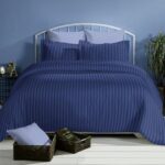 Pekozi 100% Cotton Bed Sheets For King Size Bed, 1 Bedsheet Super King Size Bed Cotton 112x108 Inch with 2 Pillow Covers | 300 TC Plain Bedsheets For King Size Bed  Solid Stripes (Navy Blue)