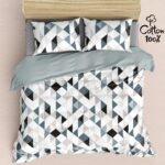 Pekozi Geometric Bedsheet For Double Bed King Size Cotton, 1 Pure Cotton King Size Bedsheet with 2 Pillow Covers 108x108 Inches | 210 TC Super King Size Bedsheet (Grey)